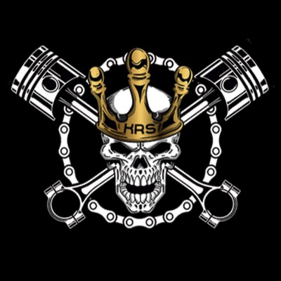Logo Kings Racing School com caveira, coroa e pistões
